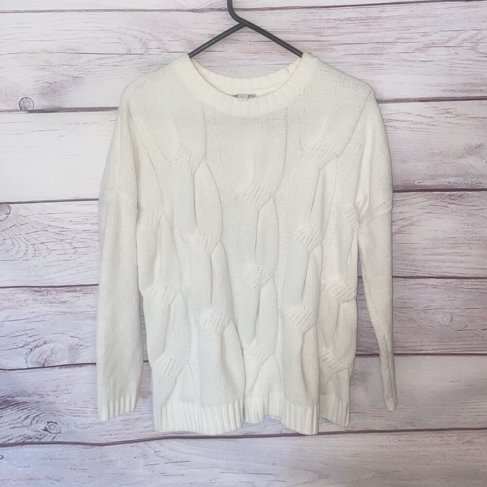 J Jill Chenille Sweater Womens XS Ivory Cable Knit Cozy Soft Pullover B11